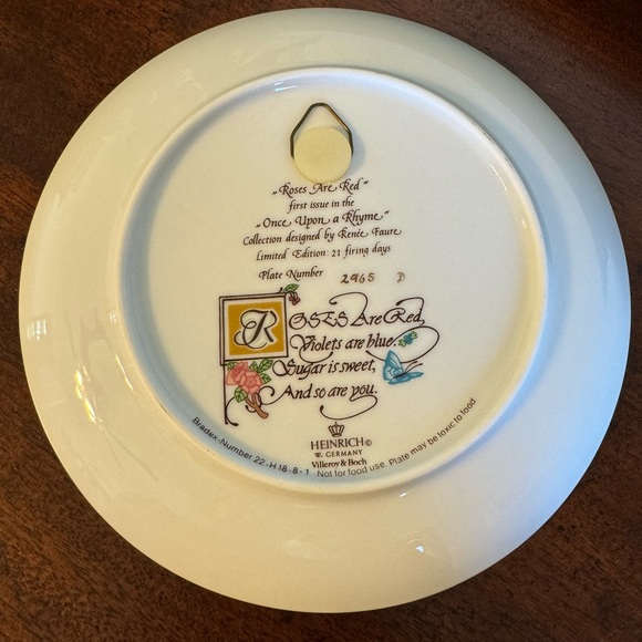 HEINRICH - GERMANY - COLLECTORS PLATE - “ROSES ARE RED” - Picture 5 of 7